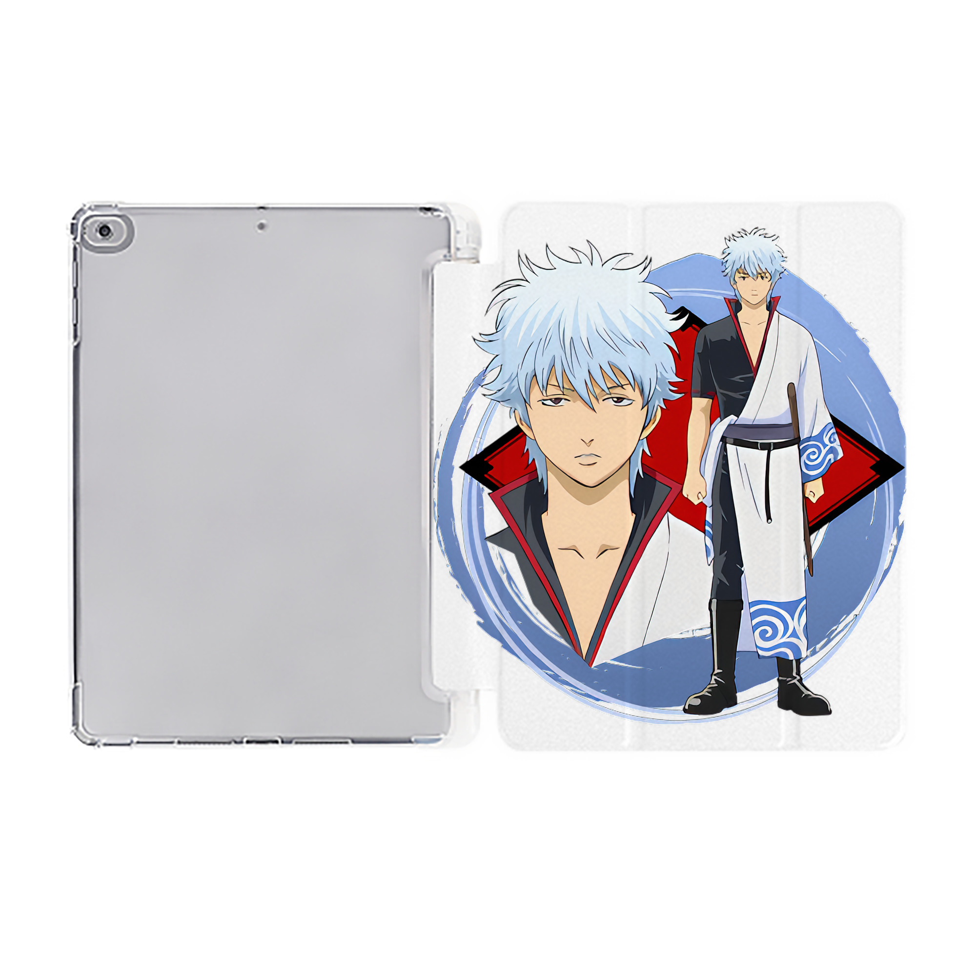 ぎんたま 坂田銀時（さかたぎんとき） 神楽 志村新八（しむら しんぱち） GINTAMA Sakata Gintoki Kagura Shimura Shinpachi IPad ケース ペン収納付き 三つ折りスタンド PUレザー×シリコン 対応機種9.5/10.5/10.9インチ